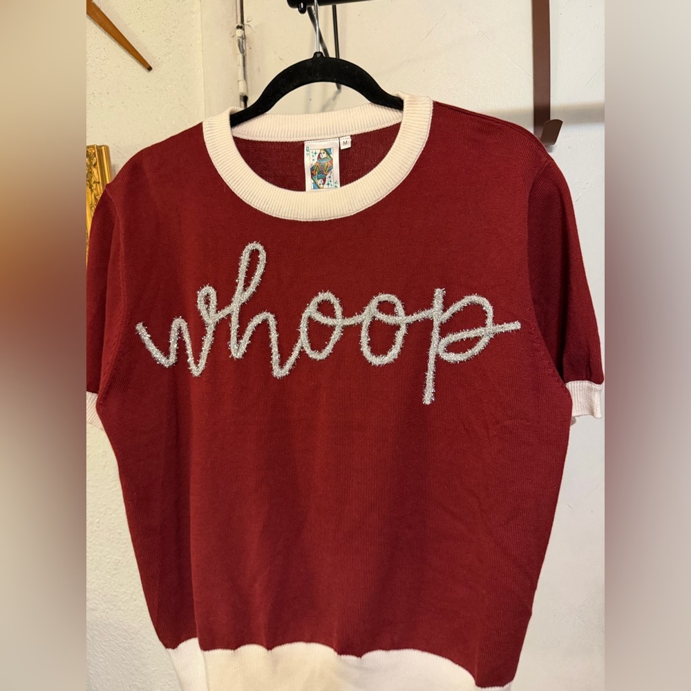 QUEEN OF SPARKLES NWT Maroon and White 'Whoop' Top medium Aggies Texas A & M